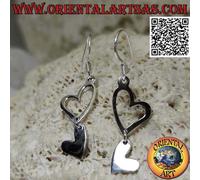 Orecchini in argento 925‰ a monachella con due cuori complementari pendenti .