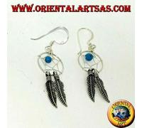 Orecchini in argento 925 ‰ acchiappa sogni piccolo Ø 12 mm. con pallina pietre