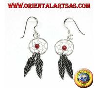 Orecchini in argento 925 ‰ acchiappa sogni piccolo Ø 12 mm. con pallina pietre