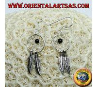Orecchini in argento 925 ‰ acchiappa sogni piccolo Ø 12 mm. con pallina pietre