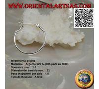 Orecchini in Argento 925‰ cerchi lisci semplici da 1,5 x 16 , 20 , 22 mm (leva)