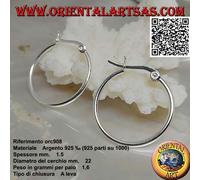 Orecchini in Argento 925‰ cerchi lisci semplici da 1,5 x 16 , 20 , 22 mm (leva)