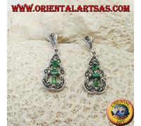 Orecchini in Argento 925‰ con 3 smeraldi ovali in una piramide di marcasite