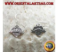 Orecchini in Argento 925‰ con cuore pendente e fascia con scritta "love"