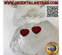 Orecchini in argento 925‰ cuore dell'amore tempestato di micro-strass rossi