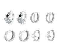Orecchini in argento 925 da donna, orecchini a cerchio in argento con zirconi, orecchini a cerchio con simbolo dell'infinito stella, ipoallergenici per dormire cartilagine, ciondolo impilabile