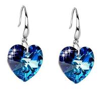 Orecchini in Argento Placcato in Cristallo Austria Orecchini a Forma di Cuore Blu di Oceano per Regalo di Compleanno per Donne pendientes Mujer Moda Professional Design