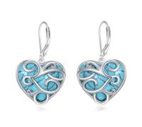Orecchini in argento Sterling 925 a forma di cuore in filigrana, per donne, turchese, orecchini a goccia, stile francese, gioielli per Natale, San Valentino, festa della mamma, compleanno