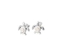Orecchini in argento sterling 925 con occhio di shiva a forma di tartaruga - Orecchini pietra Santa Lucia - perle naturali - conchiglia marina - piccoli orecchini argentati bianchi, Pequeño, Argento