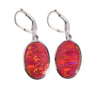 Orecchini in argento Sterling 925 con opale di fuoco, 16 x 11 mm, con cabochon multicolore, fatti a mano, set di lunetta, gioielli regalo per lei