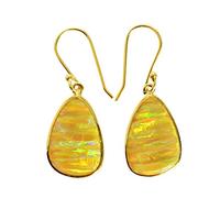 Orecchini in argento Sterling 925 con opale di fuoco scintillante, 15 x 11 mm, lunetta cabochon a pera in argento sterling 925, orecchini a goccia fatti a mano con pietre preziose multicolore, regalo