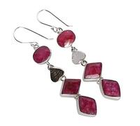 Orecchini in argento Sterling 925 con rubino naturale, fatti a mano, regalo di nascita di luglio, 12 x 10 mm, 9 x 7 mm, argento Sterling, rubino