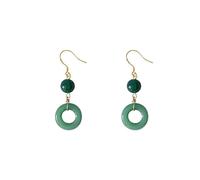Orecchini in argento sterling 925, con sfera di giada verde, orecchini pendenti da donna, orecchini a cerchio con zirconi, Taglia unica, Natural Stone, Non pietra preziosa