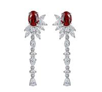 Orecchini in Argento Sterling 925 da Donna, Orecchini a Bottone con Pietre preziose Rubino Creati in Laboratorio con Foglie Pendenti ovali Rosse