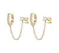 Orecchini in argento sterling 925 da donna, placcati in oro 14K, doppi orecchini a perno e a cerchio con catena pendente, orecchini in oro ipoallergenici con zirconi, orecchini a perno multiforo, alla
