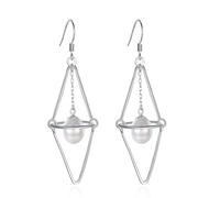 Orecchini in argento Sterling 925, motivo geometrico con perla ovale bianca