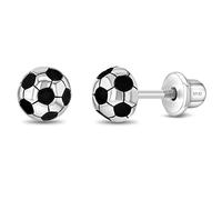 Orecchini in argento Sterling 925 smaltati con sfera da calcio a vite per bambine e preteens - eleganti orecchini smaltati per ragazze - Accessori sportivi per bambine nel calcio, Smalto