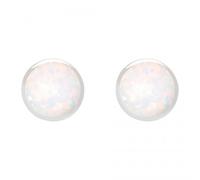 Orecchini In Argento Sterling Con Opale Creato Bianco A 8mm Rotondi Con Rubino