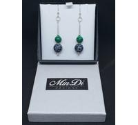 Orecchini in argento sterling, fiocco di neve in ossidiana e perline in malac...