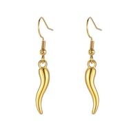 Orecchini in corno italiano, con occhio del diavolo e occhio del diavolo, orecchini a cornicello portafortuna, protezione peperoncino, talismano, gioielli regalo per donne, Medio, Acciaio inossidabile