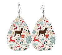 Orecchini in ecopelle di renna natalizia per donna, orecchini natalizi vintage a goccia orecchini pendenti in pelle per donne ragazze