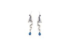 Orecchini in lega stile artistico da donna, orecchini pendenti color argento con strass blu, eleganti gioielli dichiarazione per eventi formali e uso quotidiano