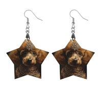 Orecchini in legno a forma di barboncino da donna, leggeri, vintage, in legno naturale, classici e artistici, con ganci per orecchini in legno, Circular, In legno, Legno