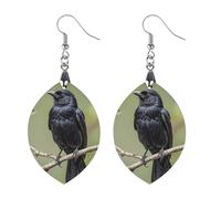 Orecchini in legno a forma di corvo nero su un ramo, gioielli da regalo, leggeri e vintage, pendenti in legno naturale, classici e artistici, ganci per orecchini da donna, Circular, In legno, Legno