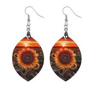 Orecchini in legno a forma di girasole con girasole, leggeri e vintage, pendenti in legno naturale, classici e artistici, ganci per orecchini in legno da donna, Circular, In legno, Legno