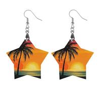 Orecchini in legno a forma di palma al tramonto, gioielli da regalo, leggeri e vintage, pendenti in legno naturale, classici e artistici, ganci per orecchini da donna, Circular, In legno, Legno
