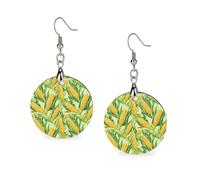 Orecchini in legno a forma di pannocchia di mais con foglie verdi, da donna, rotondi, pendenti pendenti, gioielli alla moda, 3,0 x 6,1 cm