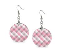 Orecchini in legno a scacchi grigi rosa per le donne rotondi pendenti pendenti orecchini gioielli alla moda 3,2 x 6,1 cm
