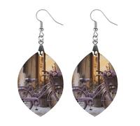 Orecchini in legno "Bici viola alla finestra", ganci per orecchini in legno artistici classici per donne