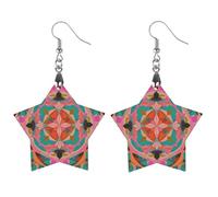 Orecchini in legno colorati con motivi bohémien da donna, gioielli vintage eleganti in legno, orecchini leggeri per matrimoni, feste, regalo di tutti i giorni, Star, Legno, Legno