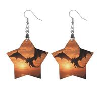 Orecchini in legno con drago volante al tramonto, gioielli da regalo, leggeri e vintage, in legno naturale, classici e artistici, ganci per orecchini da donna, Star, In legno, Legno