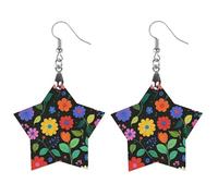 Orecchini in legno con fiori e foglie colorati da donna, gioielli vintage eleganti in legno, orecchini leggeri per matrimoni, feste, regalo di tutti i giorni, Star, Legno, Legno