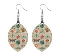 Orecchini in legno con fiori e libellule rosse e verdi da donna, gioielli vintage eleganti in legno, orecchini leggeri per matrimoni, feste, regalo di tutti i giorni, Love, Legno, Legno