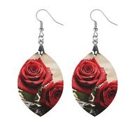 Orecchini in legno con fiori rossi a forma di rosa, idea regalo, leggeri, vintage, in legno naturale, classici e artistici, ganci per orecchini da donna, Circular, In legno, Legno