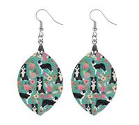 Orecchini in legno con motivo floreale Border Collie, gioielli regalo, leggeri e vintage, in legno naturale, classici e artistici, ganci per orecchini da donna, Circular, In legno, Legno