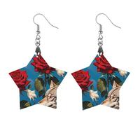Orecchini in legno con motivo rosa rossa e tre lupi da donna, gioielli vintage eleganti in legno, orecchini leggeri per matrimoni, feste, regalo di tutti i giorni, Circular, Legno, Legno