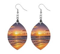 Orecchini in legno con onde al tramonto sulla spiaggia, gioielli, leggeri, vintage, in legno naturale, classici e artistici, ganci per orecchini da donna, Apricot shaped, In legno, Legno