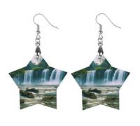 Orecchini in legno con paesaggio a cascata, gioielli regali, leggeri vintage pendenti in legno naturale classici artistici ganci per orecchini in legno per donne, Circular, In legno, Legno