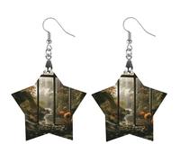 Orecchini in legno con paesaggio nella finestra, gioielli regali, leggeri vintage pendenti in legno naturale classici artistici ganci per orecchini in legno per donne, Apricot shaped, In legno, Legno