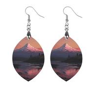 Orecchini in legno con paesaggio tramonto, montagne, lago, gioielli, regali, leggeri, vintage, in legno naturale, classici e artistici, ganci per orecchini in legno per donne, Love, In legno, Legno