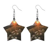 Orecchini in legno con tramonto e fiori, idea regalo, leggeri e vintage, in legno naturale, classici e artistici, ganci per orecchini da donna, Love, In legno, Legno