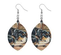 Orecchini in legno da donna, con cani che dormono in casa, gioielli vintage eleganti in legno, orecchini leggeri per matrimoni, feste, regalo di tutti i giorni, Apricot shaped, Legno, Legno
