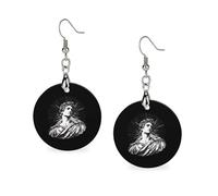 Orecchini in legno da donna, con ciondolo a forma di dio greco, rotondi, 3,0 x 6,1 cm