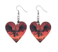 Orecchini in legno da donna, con dragone rosso e nero, eleganti gioielli in legno vintage, orecchini leggeri per matrimoni, feste, regalo di tutti i giorni, Circular, Legno, Legno