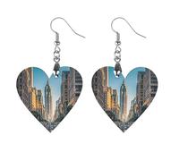 Orecchini in legno da donna, con edifici alti in città, gioielli vintage eleganti in legno, orecchini leggeri per matrimoni, feste, regalo di tutti i giorni, Love, Legno, Legno