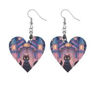 Orecchini in legno da donna, con gatto e castello magico, eleganti gioielli in legno, orecchini leggeri per matrimoni, feste, regalo di tutti i giorni, Circular, Legno, Legno